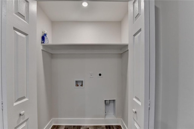 538 Center Hill Ave NW, Atlanta, GA 30318 - clothes washing area with laundry area, hookup for a washing machine, hookup for an electric dryer, baseboards, and dark wood-style floors