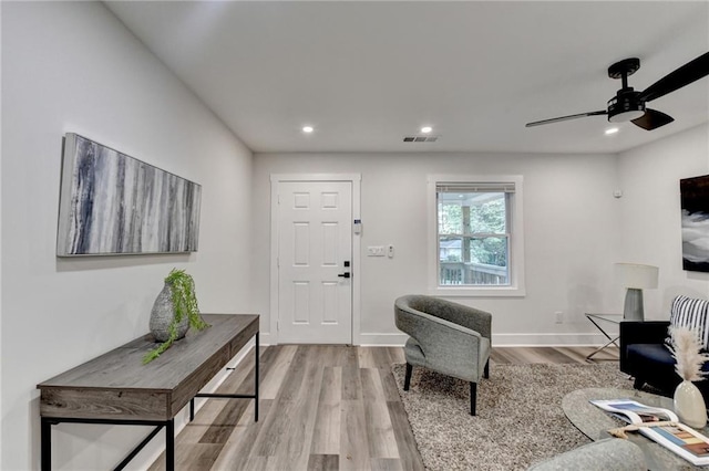 538 Center Hill Ave NW, Atlanta, GA 30318 - interior space featuring a ceiling fan, visible vents, recessed lighting, wood finished floors, and baseboards