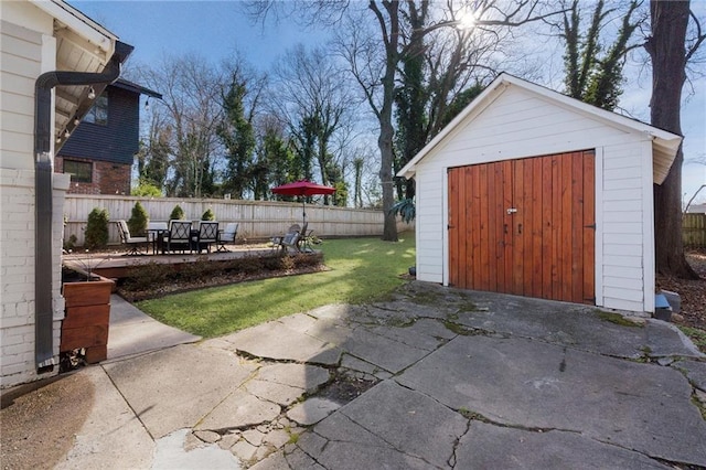 view of patio with a shed