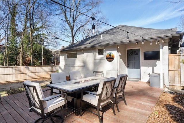 deck with a fire pit