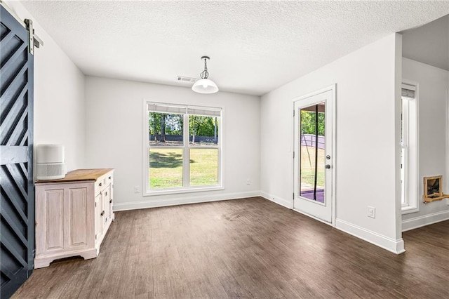 137 Evergreen Ridge Ct, Statham, GA 30666 - unfurnished dining area featuring dark wood-style floors, healthy amount of natural light, baseboards, and a textured ceiling