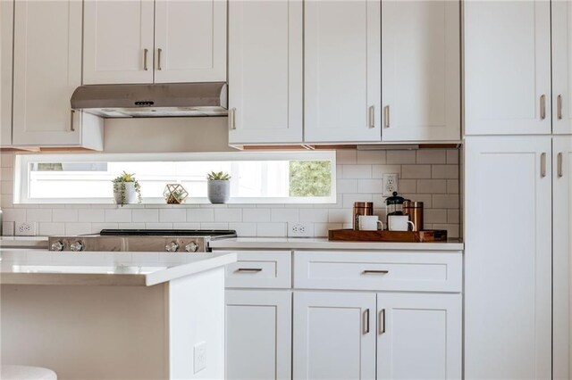 kitchen with white cabinets, a healthy amount of sunlight, and tasteful backsplash