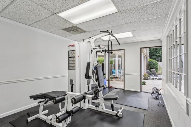 244 13th St NE Unit 302, Atlanta, GA 30309 - workout area with a paneled ceiling, french doors, and crown molding