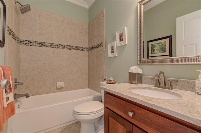 full bath featuring toilet, shower / bathtub combination, and vanity