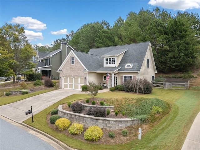 view of front of house featuring a front lawn and a garage