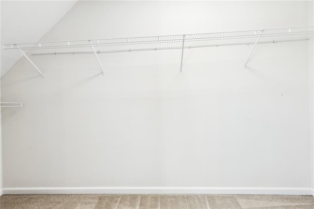 spacious closet featuring light carpet