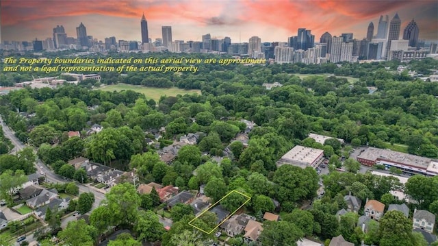 view of aerial view at dusk