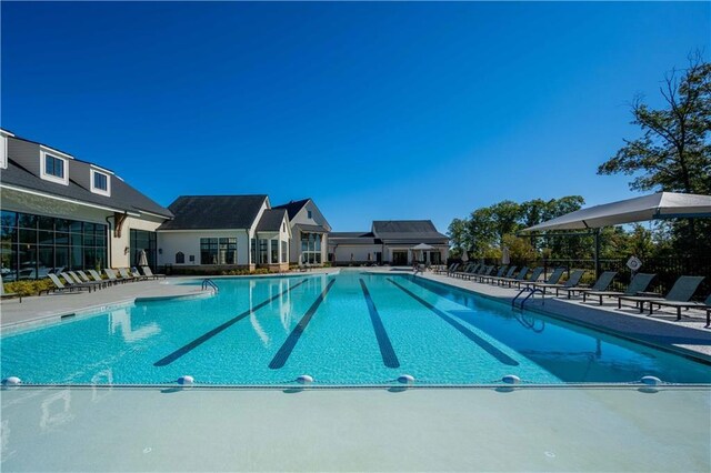 view of swimming pool with a patio area