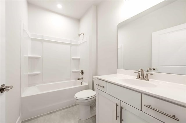 full bathroom with shower / tub combination, vanity, and toilet