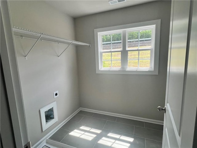 320 Willow Cv, Canton, GA 30114 - laundry area featuring hookup for an electric dryer, baseboards, tile patterned floors, visible vents, and laundry area