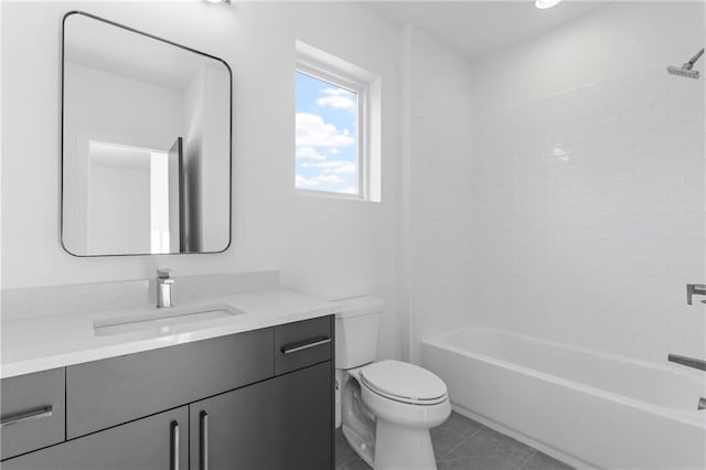 full bathroom with tile patterned flooring, vanity, shower / bathtub combination, and toilet