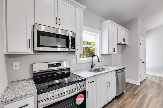 kitchen with sink, white cabinets, and stainless steel appliances