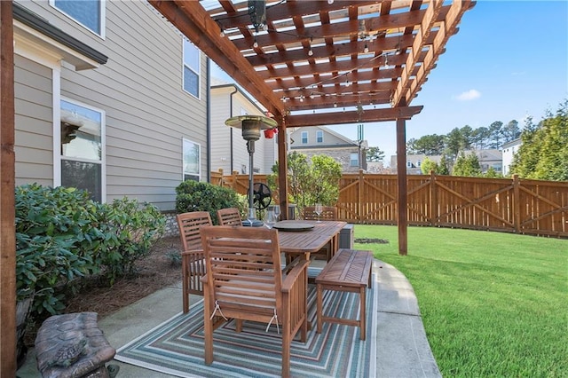 view of patio featuring a pergola and outdoor dining space