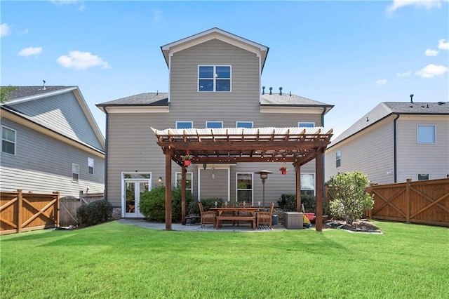 rear view of property with a pergola, a patio area, and an outdoor hangout area