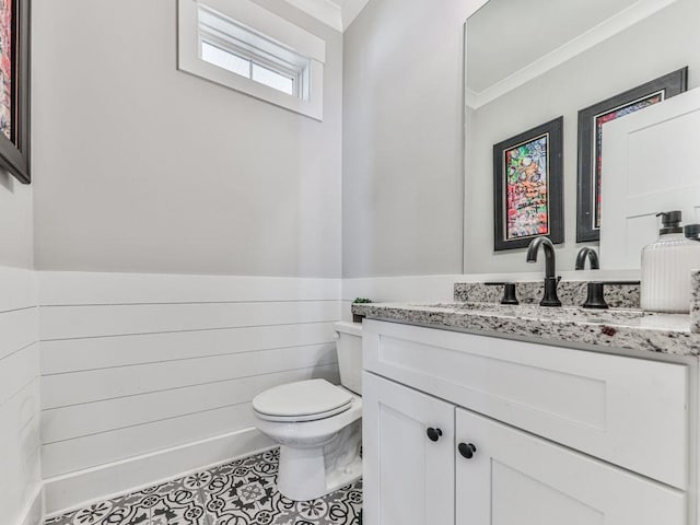 711 Carver Mill Rd, Talking Rock, GA 30175 - half bath featuring vanity, crown molding, wainscoting, and tile patterned flooring