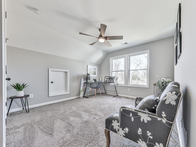 711 Carver Mill Rd, Talking Rock, GA 30175 - sitting room featuring ceiling fan, carpet floors, and vaulted ceiling
