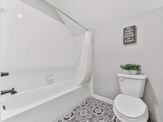 711 Carver Mill Rd, Talking Rock, GA 30175 - bathroom with shower / bath combo, tile patterned flooring, and vaulted ceiling