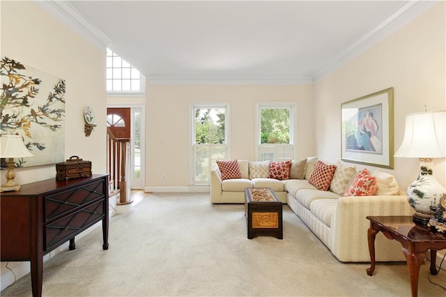 755 Creek Wind Ct, Johns Creek, GA 30097 - living room with light carpet and ornamental molding