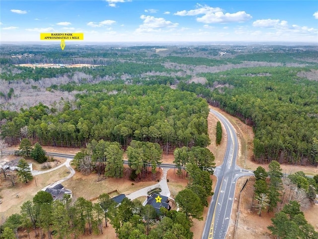 aerial view with a wooded view