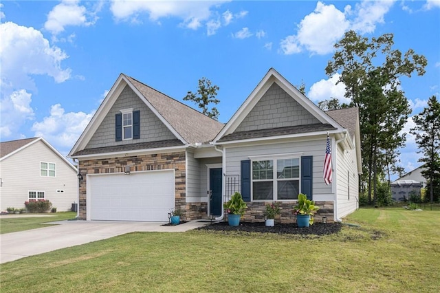 11 Rambling Oaks Dr NE, Rome, GA 30165 - craftsman house with concrete driveway, a front lawn, stone siding, an attached garage, and roof with shingles
