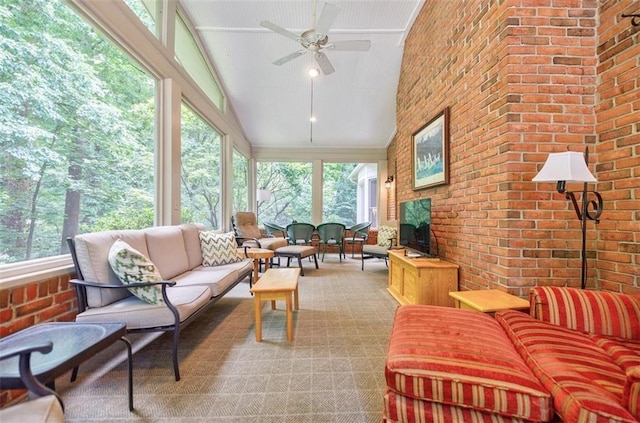 3030 Spalding Dr, Sandy Springs, GA 30350 - sunroom featuring brick wall, healthy amount of natural light, and high vaulted ceiling