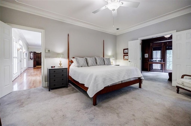 3030 Spalding Dr, Sandy Springs, GA 30350 - carpeted bedroom featuring crown molding and a ceiling fan
