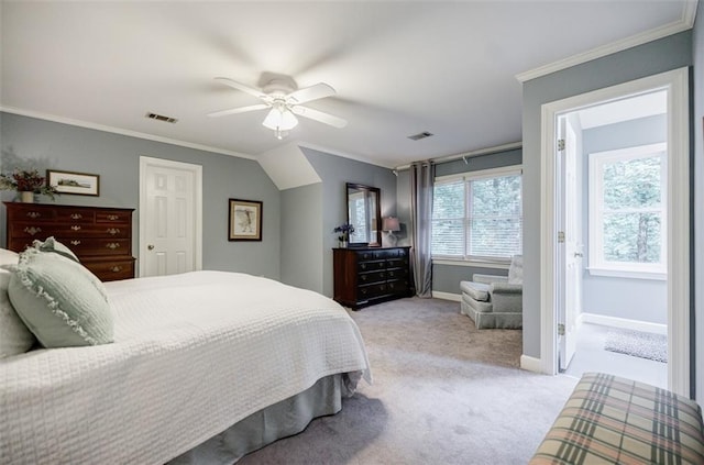 3030 Spalding Dr, Sandy Springs, GA 30350 - bedroom featuring ornamental molding, light colored carpet, and a ceiling fan