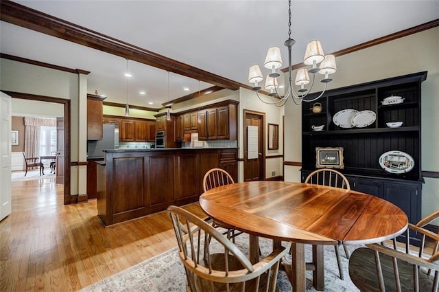 3030 Spalding Dr, Sandy Springs, GA 30350 - dining room with a chandelier, ornamental molding, light wood-type flooring, and recessed lighting