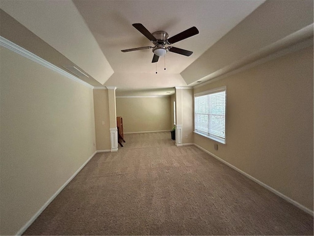 1038 Island View Ct, Buford, GA 30518 - spare room featuring a ceiling fan, light carpet, crown molding, and vaulted ceiling