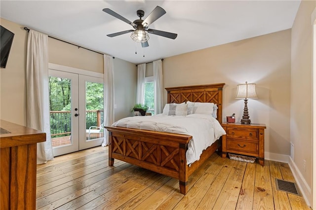 6224 Eagle Ct, Gainesville, GA 30506 - bedroom with access to exterior, french doors, light wood-type flooring, and ceiling fan