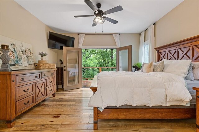 6224 Eagle Ct, Gainesville, GA 30506 - bedroom with access to exterior, light wood-style flooring, and a ceiling fan