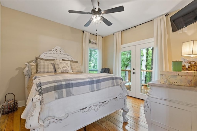 6224 Eagle Ct, Gainesville, GA 30506 - bedroom featuring access to outside, french doors, hardwood / wood-style floors, and a ceiling fan