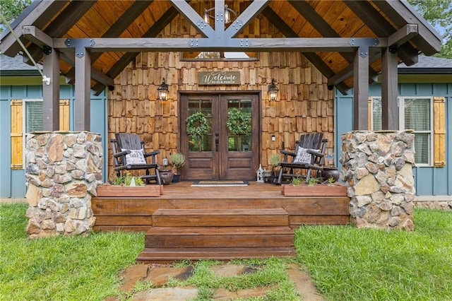 6224 Eagle Ct, Gainesville, GA 30506 - property entrance featuring french doors and board and batten siding