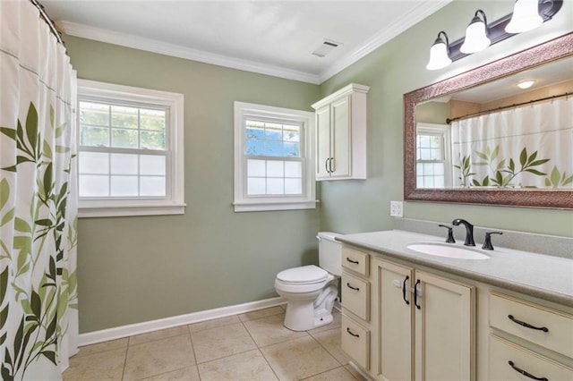 108 Buena St, Bremen, GA 30110 - bathroom featuring vanity, tile patterned flooring, crown molding, and a shower with curtain