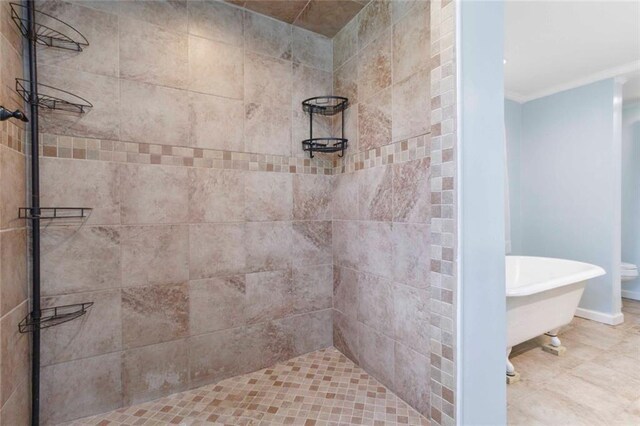 108 Buena St, Bremen, GA 30110 - full bath featuring tiled shower, ornamental molding, and a soaking tub