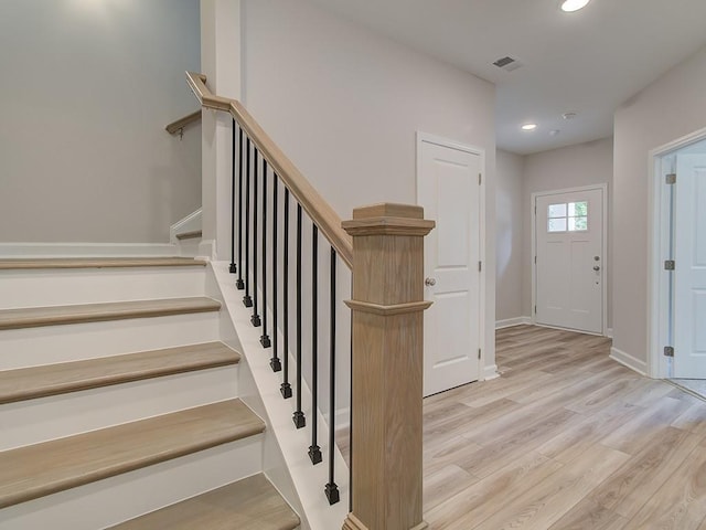 1976 Deco Dr, Kennesaw, GA 30144 - stairs with baseboards, recessed lighting, wood finished floors, and visible vents