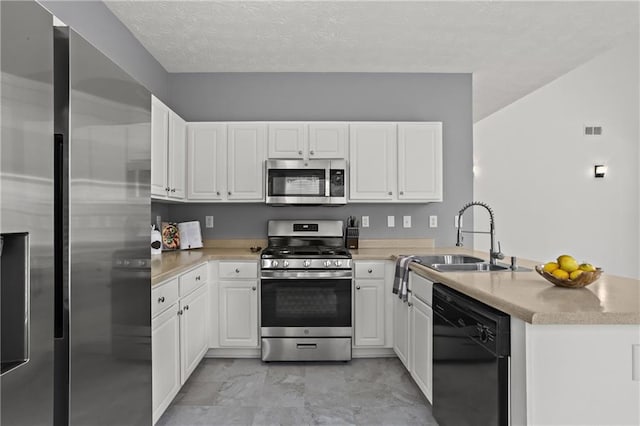 4044 Spring Cove Dr, Duluth, GA 30097 - kitchen with appliances with stainless steel finishes, a peninsula, a sink, light countertops, and white cabinetry