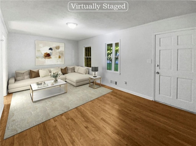 living room with hardwood / wood-style flooring