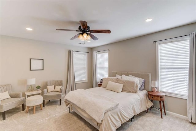 3000 The Springs Dr, Monroe, GA 30656 - bedroom with light carpet, recessed lighting, and a ceiling fan