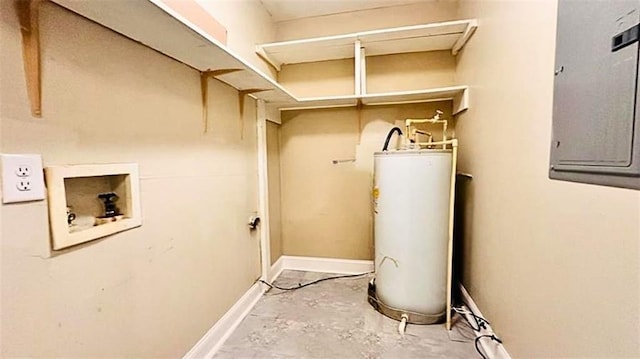 utility room with gas water heater and electric panel