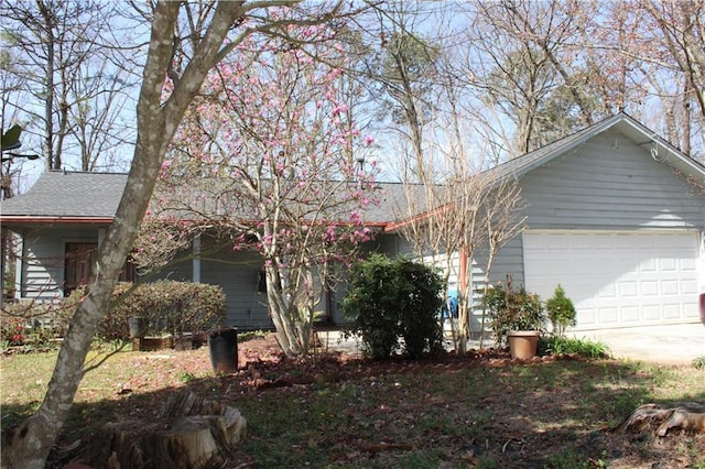 view of front of home featuring driveway, a garage, and roof with shingles