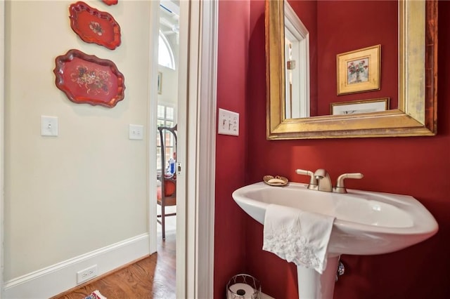 6259 Spalding Dr, Peachtree Corners, GA 30092 - bathroom with wood finished floors and baseboards