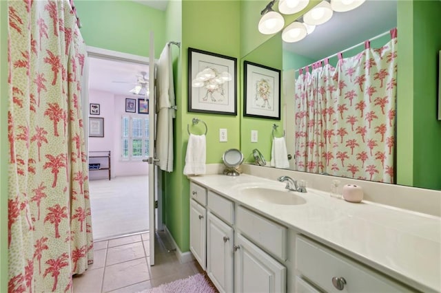 6259 Spalding Dr, Peachtree Corners, GA 30092 - bathroom with vanity, tile patterned flooring, and ceiling fan