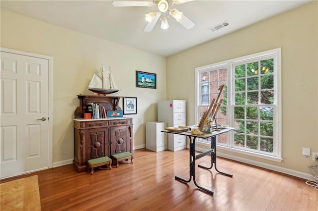 6259 Spalding Dr, Peachtree Corners, GA 30092 - office area featuring ceiling fan, wood finished floors, and baseboards