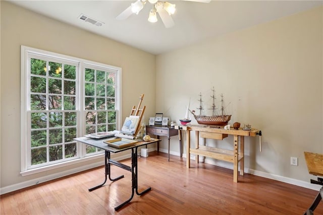 6259 Spalding Dr, Peachtree Corners, GA 30092 - office featuring wood finished floors, baseboards, and ceiling fan