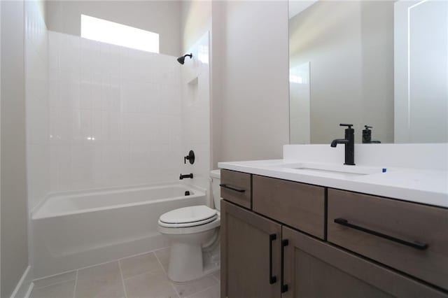 full bath featuring tile patterned flooring, vanity, toilet, and shower / bathtub combination