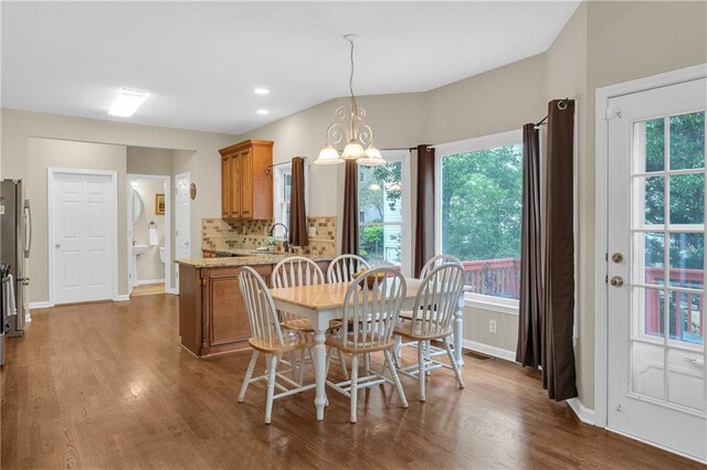 2810 Olde Town Park Dr, Norcross, GA 30071 - dining area with visible vents, baseboards, an inviting chandelier, recessed lighting, and dark wood finished floors