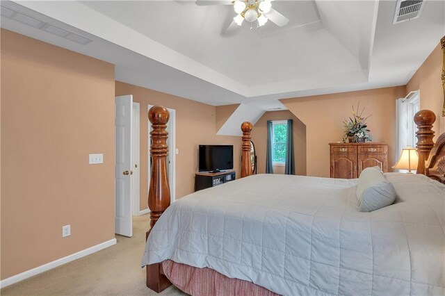 2810 Olde Town Park Dr, Norcross, GA 30071 - bedroom with light colored carpet, a raised ceiling, visible vents, and baseboards