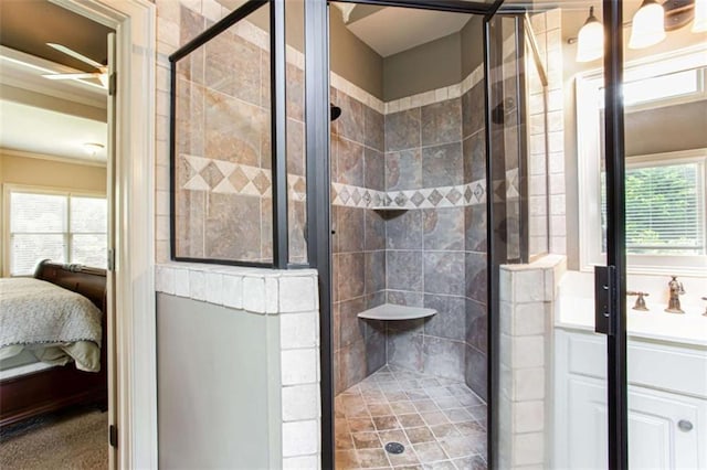 240 Chandler Walk, Loganville, GA 30052 - ensuite bathroom featuring a shower stall and crown molding