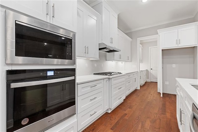 kitchen featuring white cabinetry, dark hardwood / wood-style floors, and stainless steel appliances